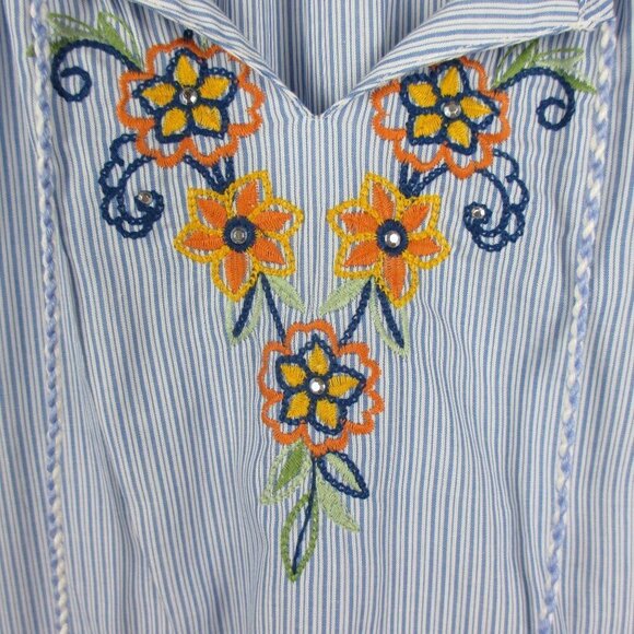 Alfred Dunner Lake Tahoe Embroidered Pinstripe Bell Sleeve Top Size 14 Casual - Picture 4 of 10